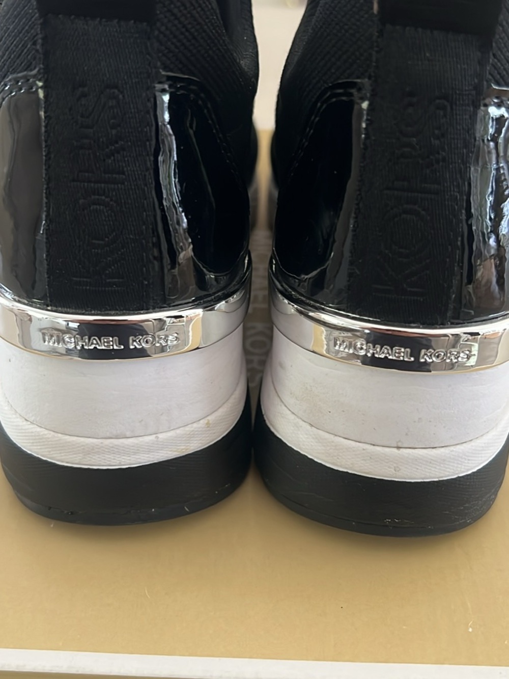 Michael Kors Black Knit Slip-On Wedge Sneakers with White Sole - Picture 3 of 5